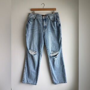 Judy Blue 90s Straight Jeans Womens 14W Distressed High Rise Light Wash